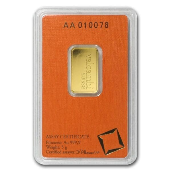 5 GRAM GOLD BAR VALCAMBI NEW WITH ASSAY - Image 2