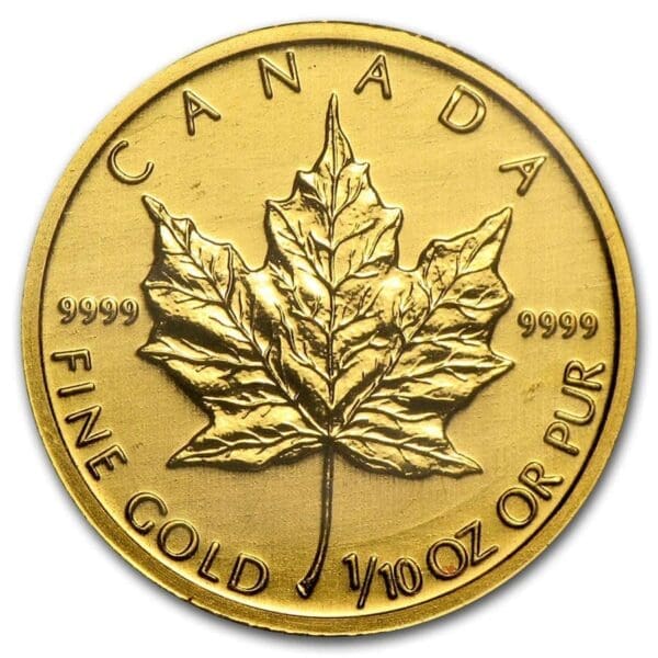 1/10 OUNCE GOLD CANADIAN MAPLE LEAF (RANDOM YEAR)
