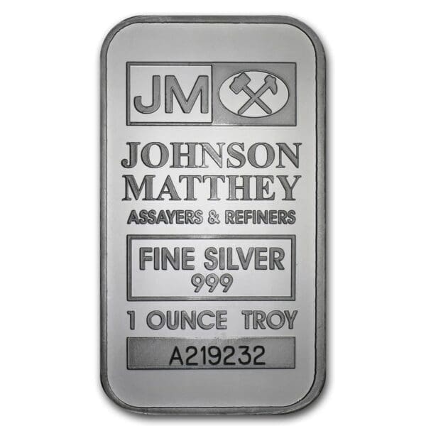 1 OUNCE SILVER BAR JOHNSON MATTHEY