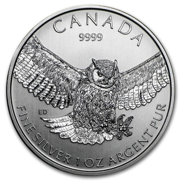 1 OUNCE CANADIAN SILVER GREAT HORNED OWL